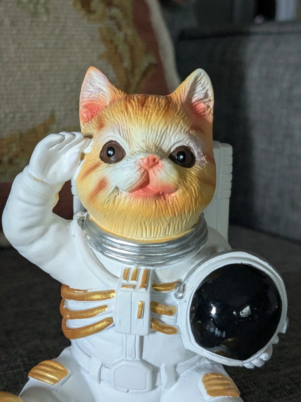 Cute White & Gold Astronaut Cat Figurine